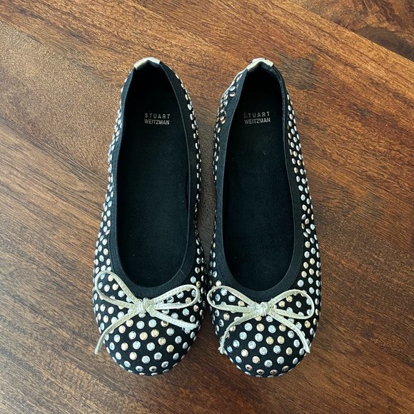 Stuart Weitzman Fannie Tara Flat, Size Girl US 3 (34 EUR), Black/Multi Studs - Picture 2 of 5